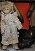 A quantity of various items including a Victorian photograph album, binoculars, a doll etc.