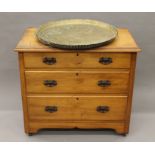 Two brass trays and a Victorian dressing chest. The latter 91 cm wide.