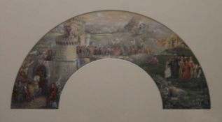 CONTINENTAL SCHOOL (19th century) a watercolour on vellum (design for a fan) of a Medieval scene,