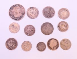 A collection of silver coins.