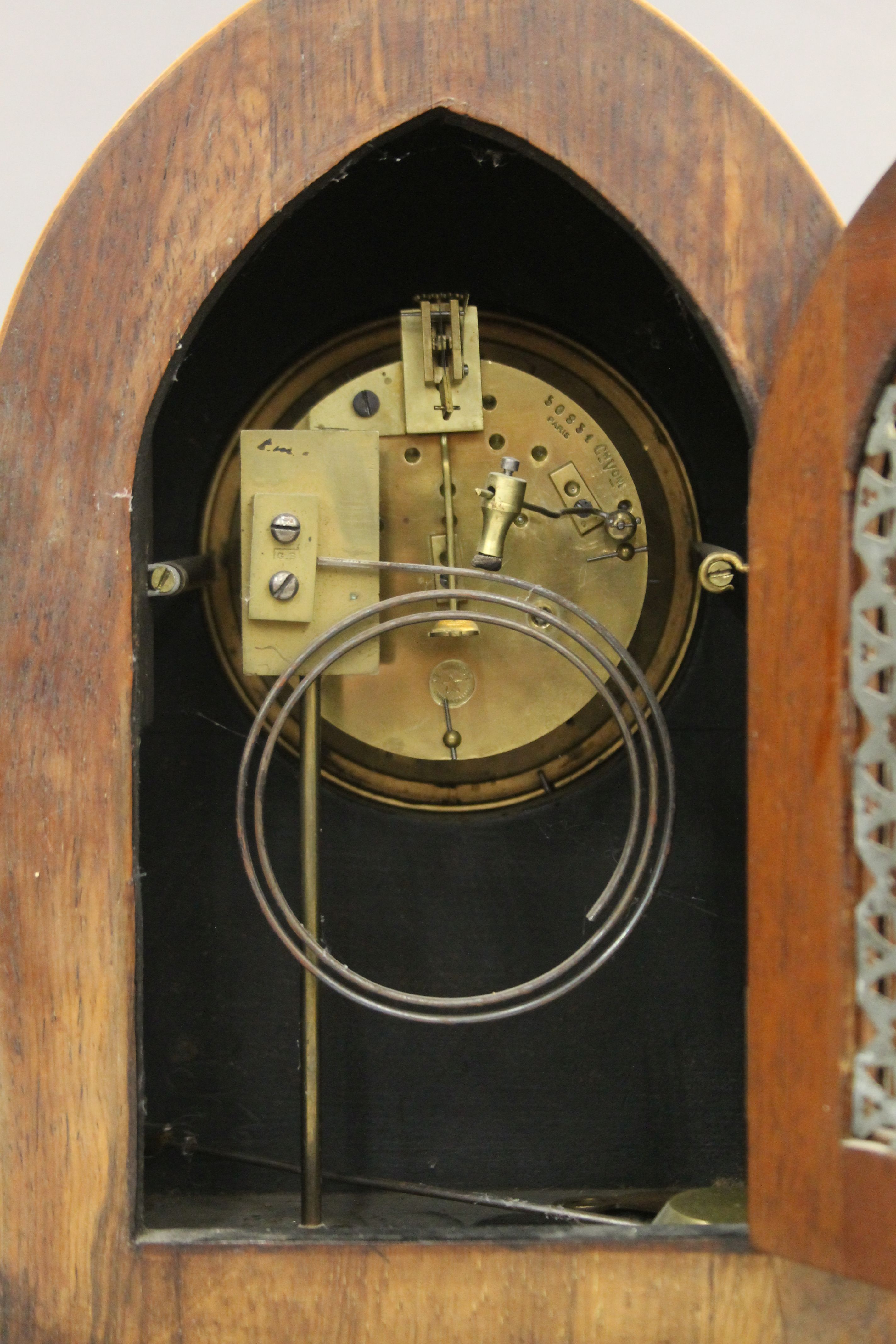 An Edwardian inlaid rosewood cased mantle clock. 30 cm high. - Image 7 of 10