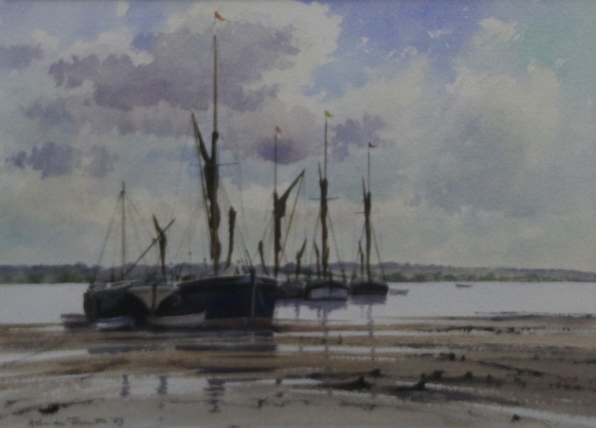 ADRIAN TAUNTON, Barges at Low Tide, watercolour, framed and glazed,