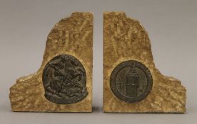 WWII Houses of Parliament stone bookends, London 1941. 15 cm high.