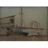 WILLIAM HENRY INNES (AR), Beached Boats, pastel, framed and glazed. 36.5 x 26.5 cm.