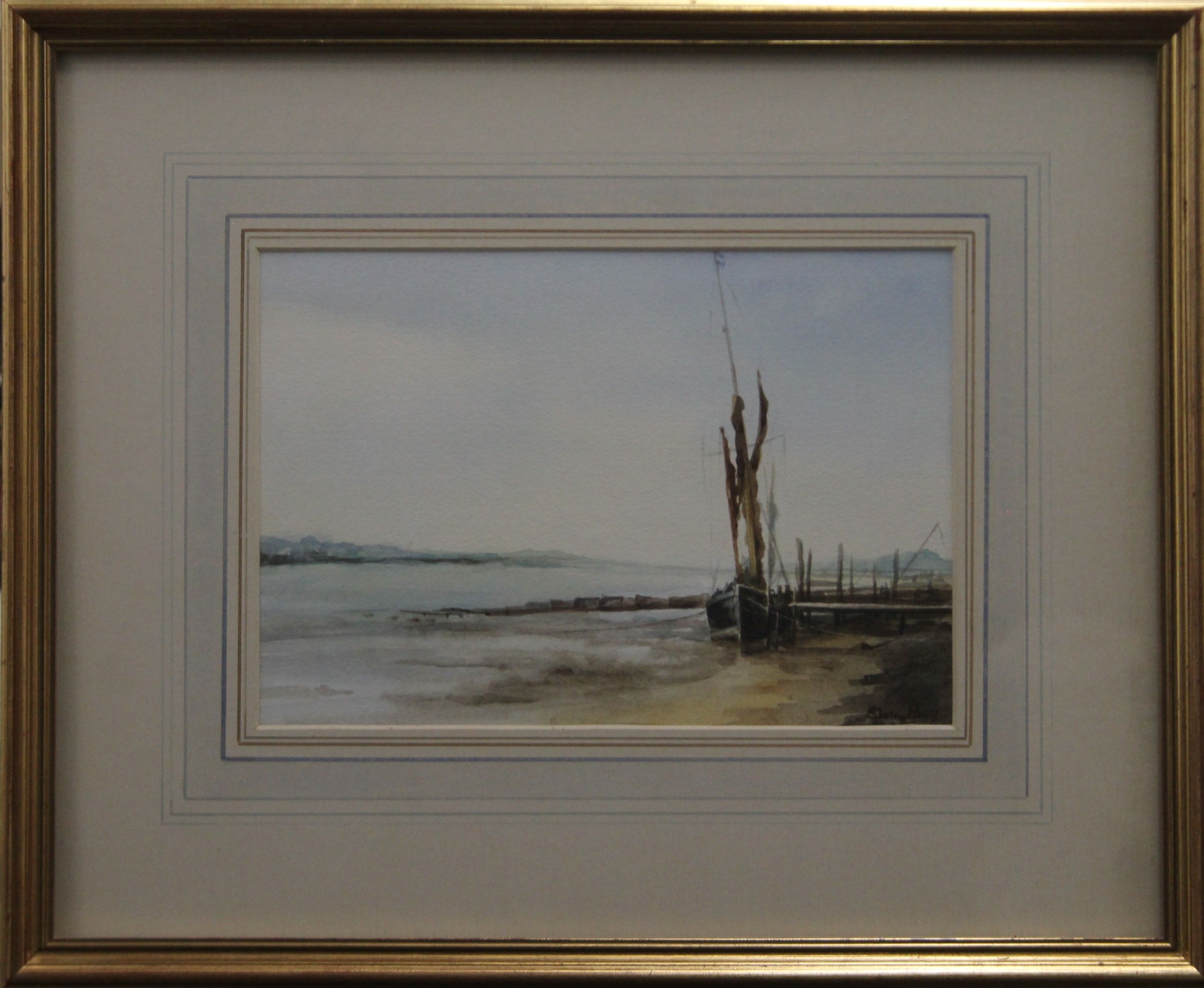 ADRIAN TAUNTON, Barges at Low Tide, watercolour, framed and glazed, - Image 5 of 6