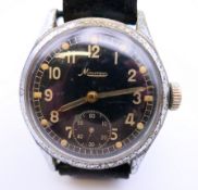 A Minerva military wristwatch, numbered to back D650175H.
