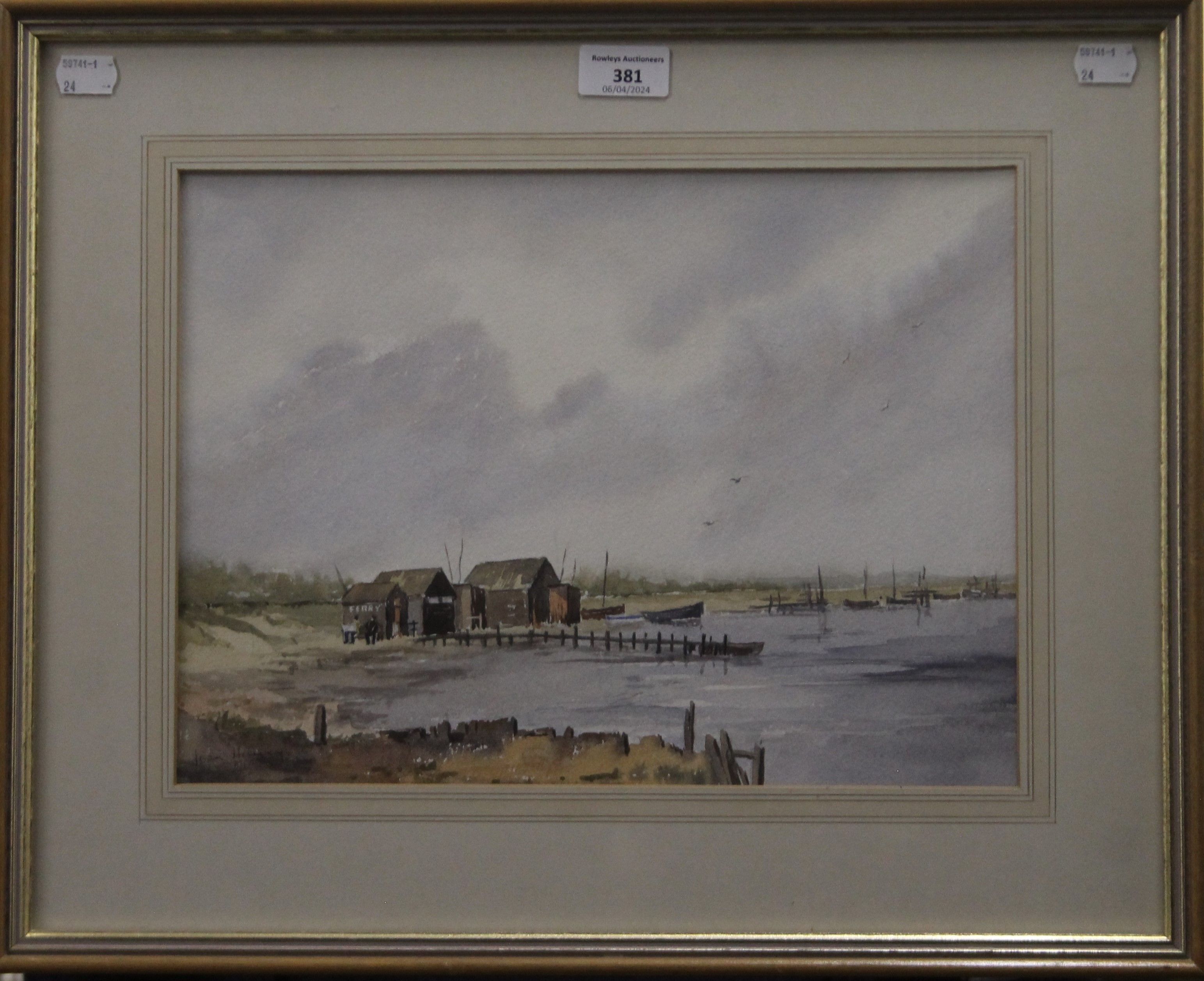 JOAN HARVEY, Walberswick Ferry, watercolour, framed and glazed. 35 x 25.5 cm. - Image 2 of 3
