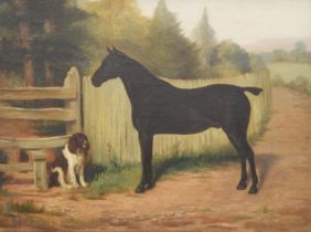 LATE 19TH/EARLY 20TH CENTURY, Good Companions Waiting, oil on canvas, framed. 60 x 45 cm.