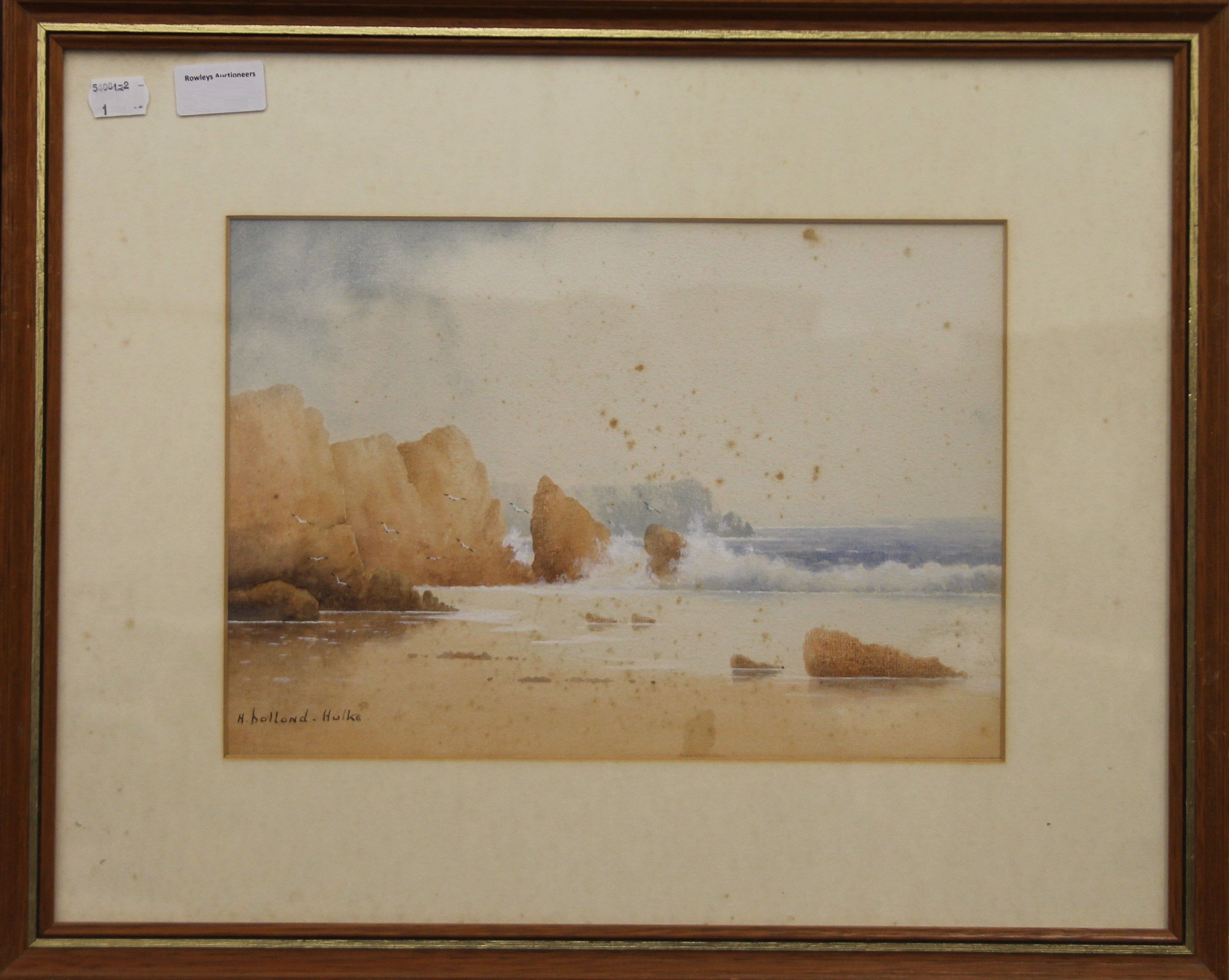 H DOLLAND-HULKE (1885-1968), two coastal scenes of rocks and breaking surf, watercolours,