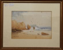 H DOLLAND-HULKE (1885-1968), two coastal scenes of rocks and breaking surf, watercolours,