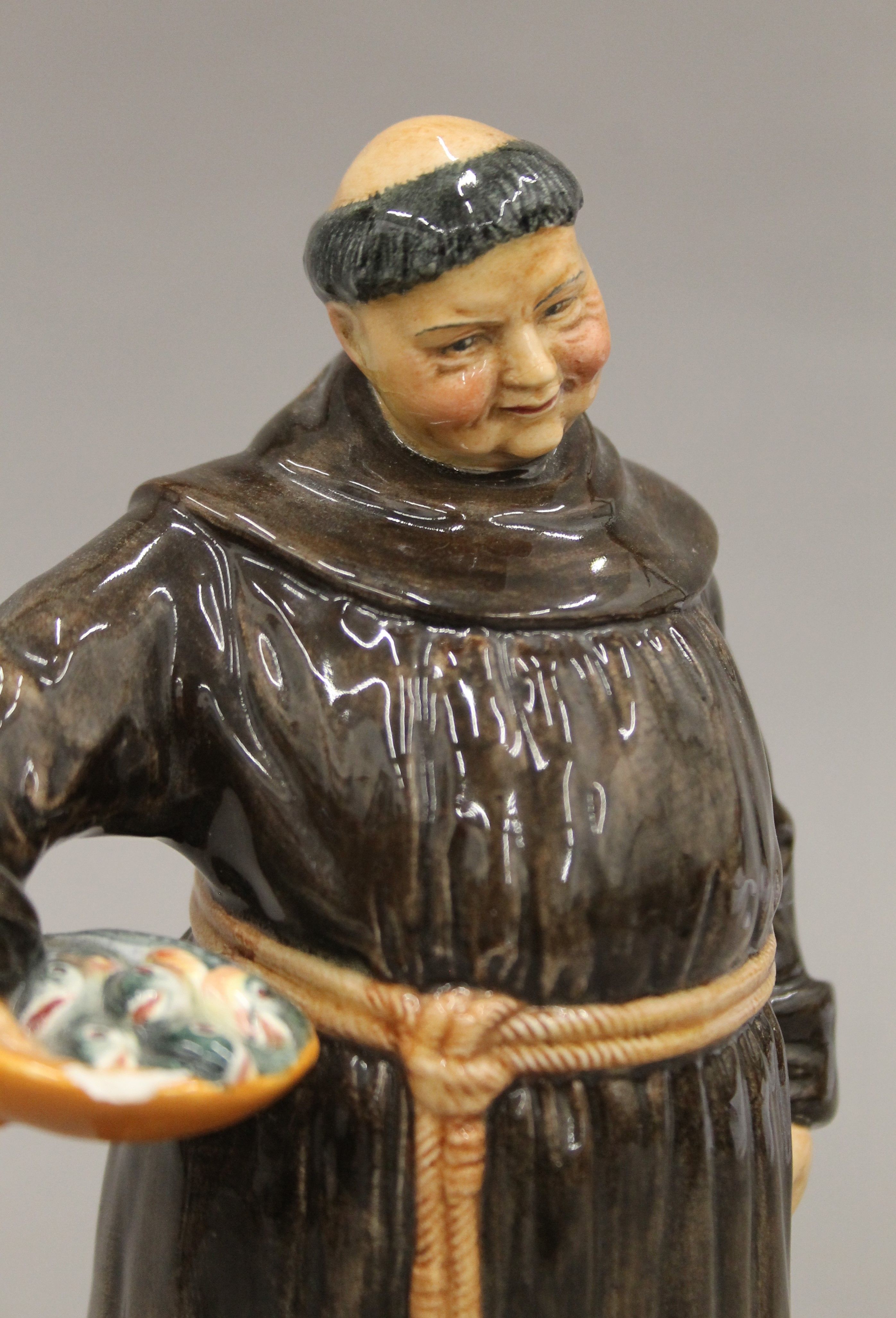 Six Royal Doulton figures: Jester, Cobbler, Carpet Seller, Jovial Monk, Falstaff and Owd Willum. - Image 6 of 21