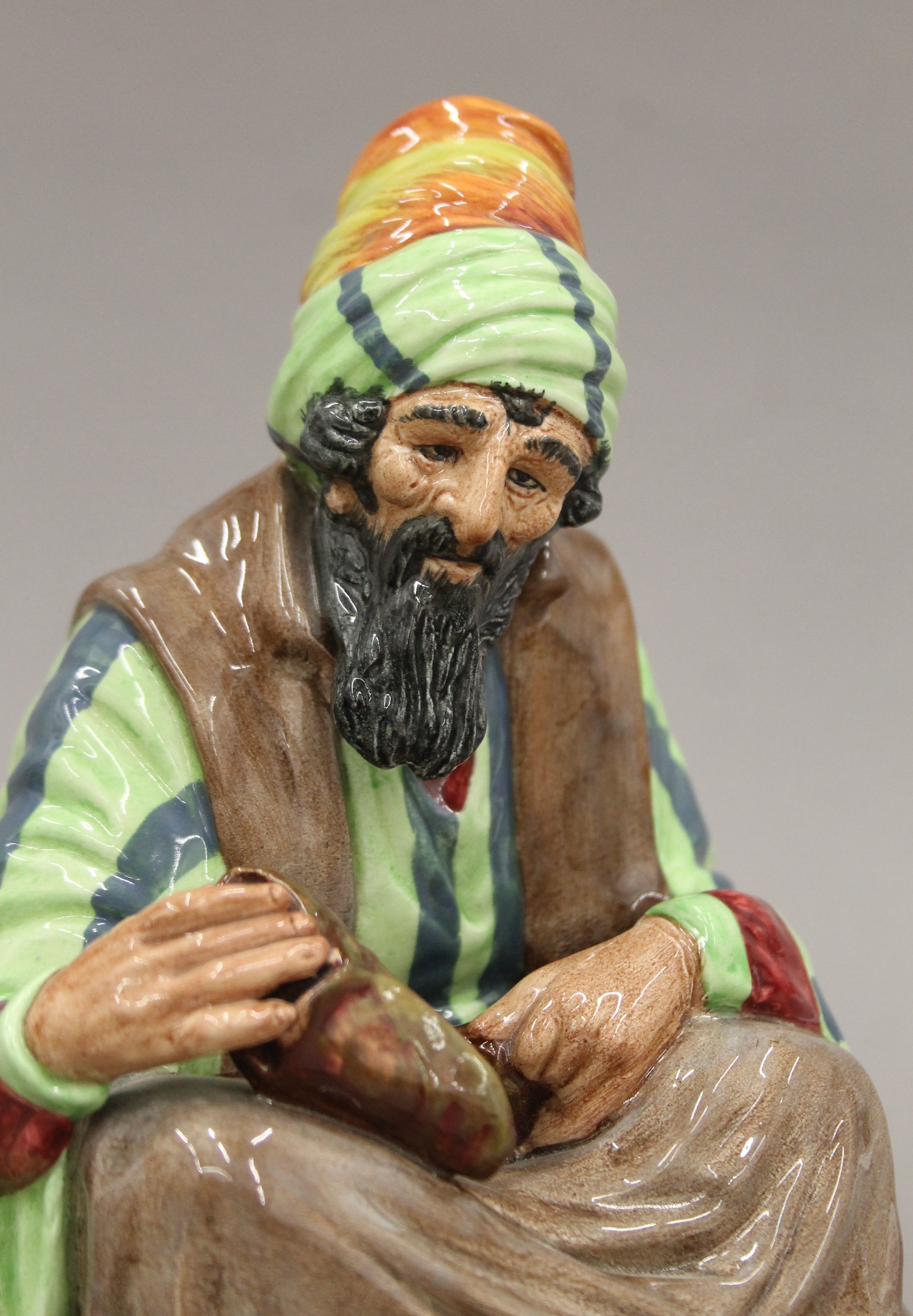 Six Royal Doulton figures: Jester, Cobbler, Carpet Seller, Jovial Monk, Falstaff and Owd Willum. - Image 3 of 21