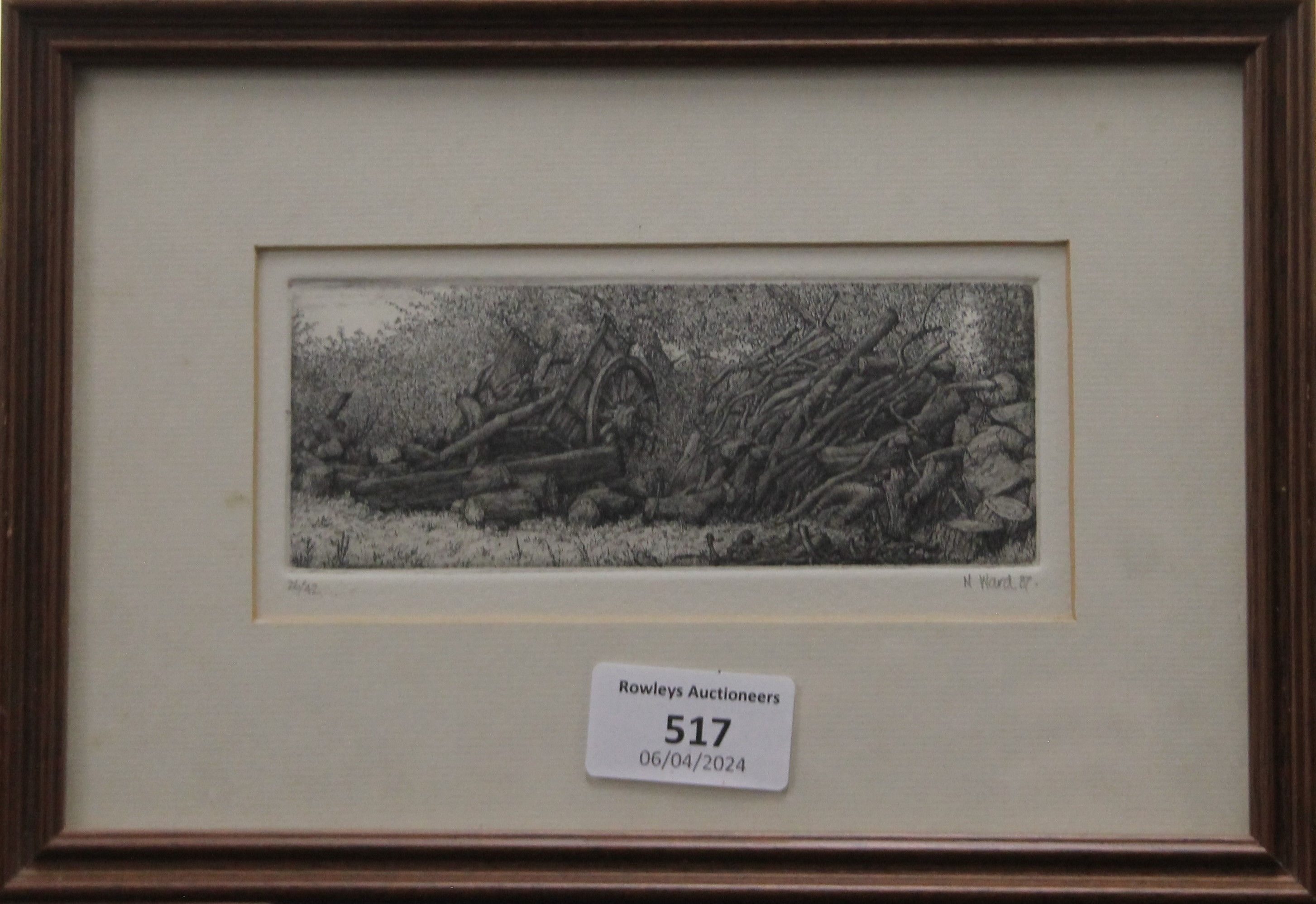 N WARD, Woodpile Whitwell Hall, limited edition etching, numbered 26/42, - Image 2 of 7