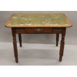 A Victorian oak single drawer writing table. 106 cm wide.