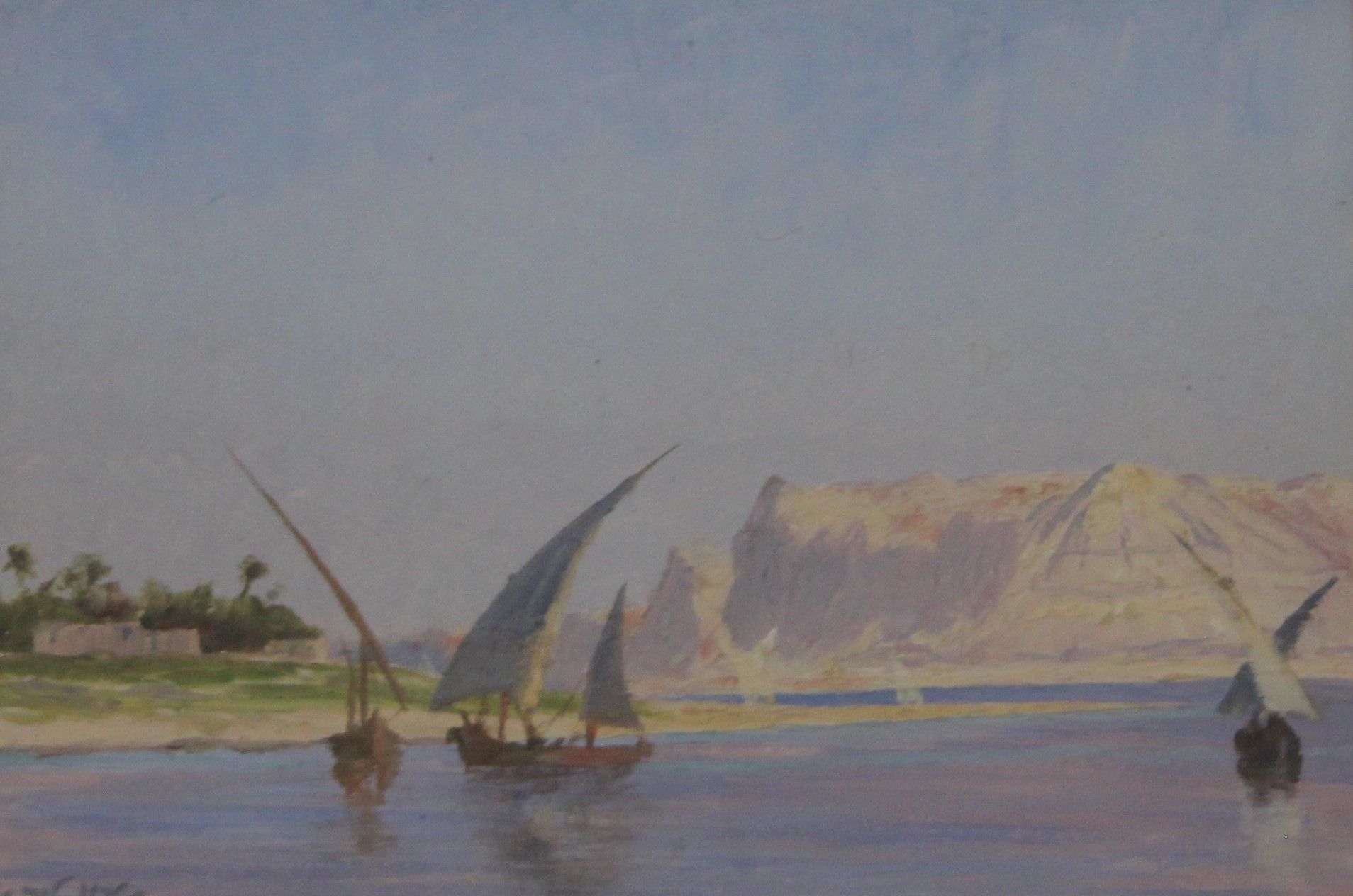 CARL WUTTKE (1849-1927) German, Felucca Boats on the Nile, oil, framed and glazed. 24.5 cm x 16.