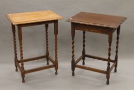 Two early 20th century oak barley twist side tables. Each approximately 59 cm long.
