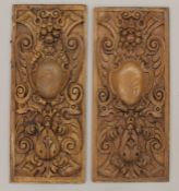 A pair of 19th century carved oak panels. Each approximately 30 x 70 cm.