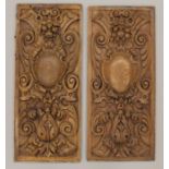 A pair of 19th century carved oak panels. Each approximately 30 x 70 cm.