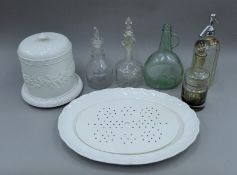 A quantity of various porcelain and decanters etc.