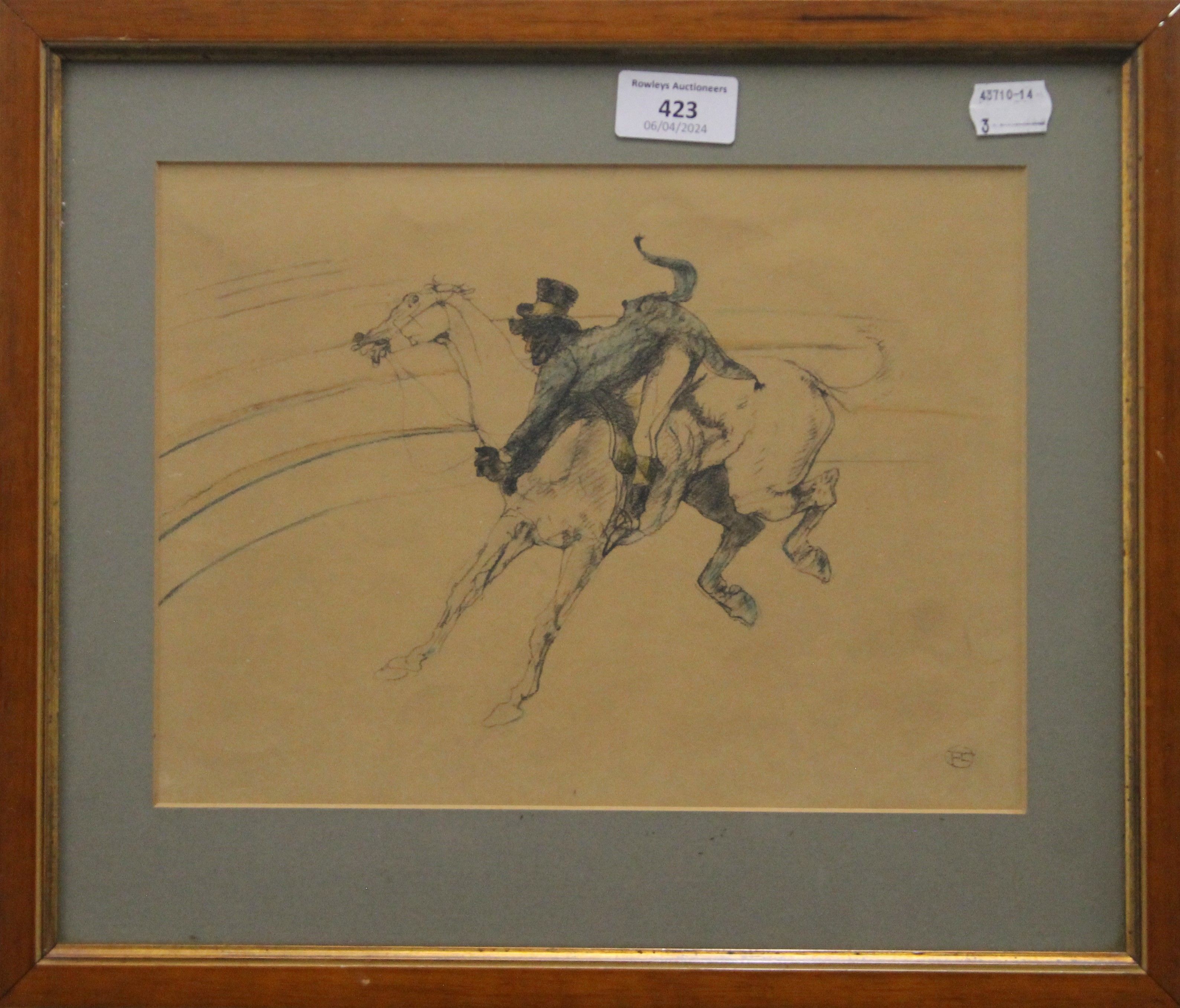 HENRI DE TOULOUSE-LAUTREC (1864-1901) French, Horse Riding, print, framed and glazed. 27.5 x 20. - Image 2 of 3