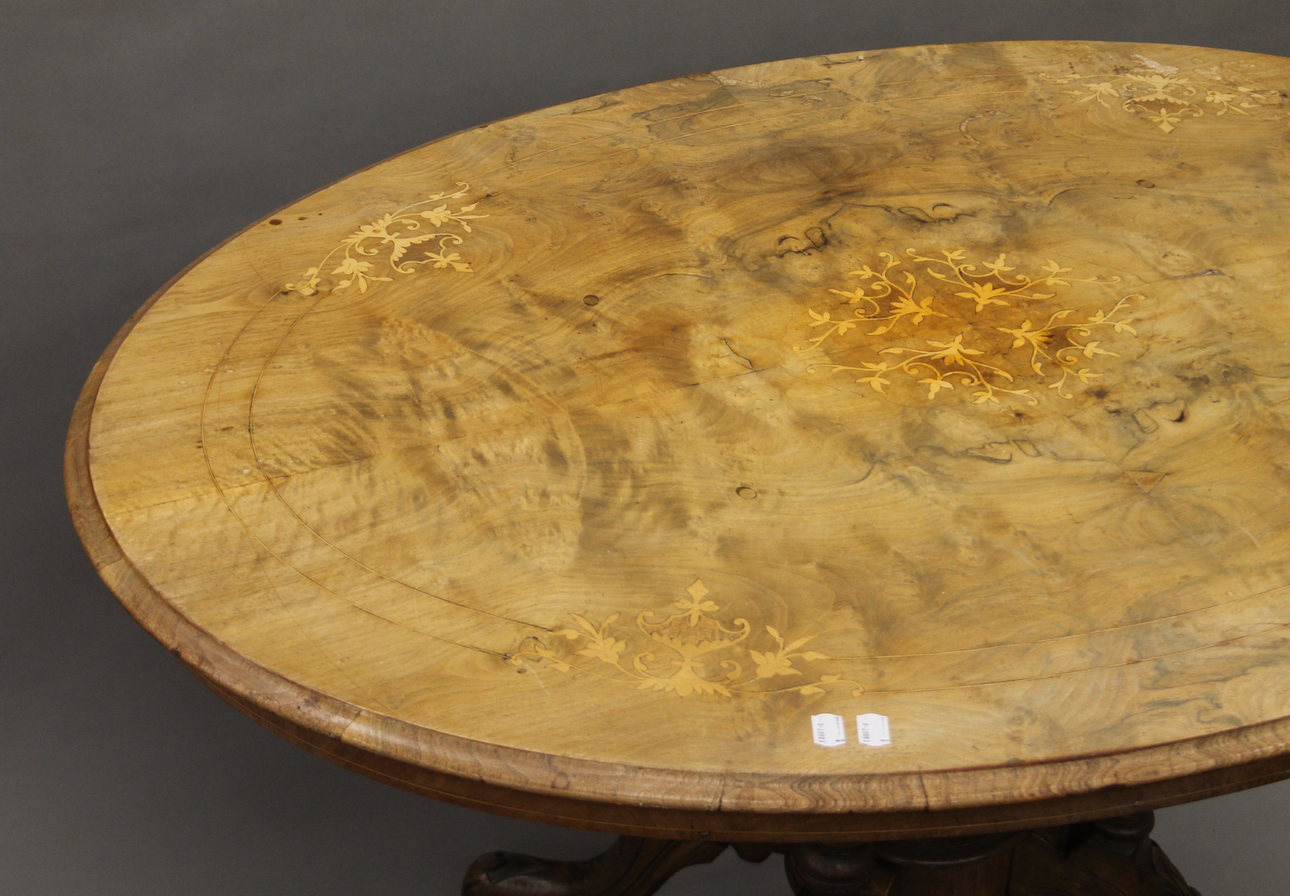 A Victorian inlaid walnut loo table. 121 cm long. - Image 3 of 5