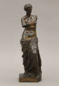 After the Antique: A 19th century bronze figure of a semi-clad Venus, signed Ron Collas. 30 cm high.