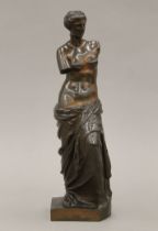 After the Antique: A 19th century bronze figure of a semi-clad Venus, signed Ron Collas. 30 cm high.