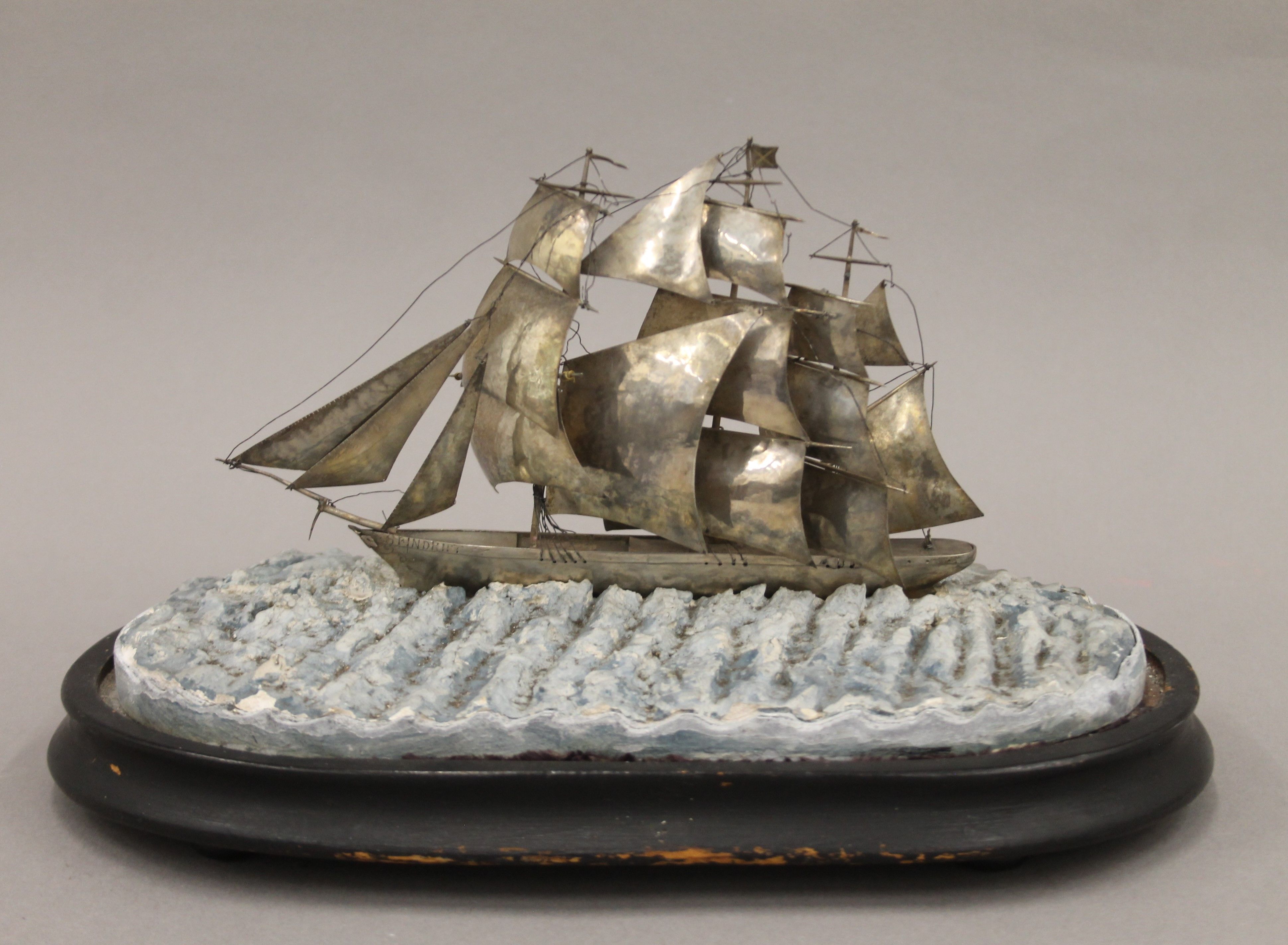 A 19th century Chinese silver model of the tea clipper Spindrift under a glass dome. - Image 5 of 7