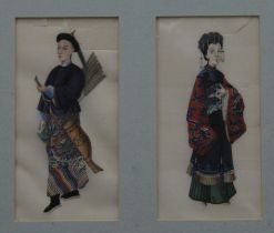 Four 19th century Chinese rice paper pictures of various figures, housed in two glazed frames.