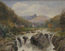 THOMAS MORRIS ASH (1851-1935), Waterfall, oil on board, signed, framed. 23.5 x 18.5 cm.