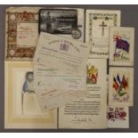 A small quantity of various ephemera including Certificates of Post War Credits and a WWI 1914-1918