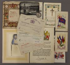 A small quantity of various ephemera including Certificates of Post War Credits and a WWI 1914-1918
