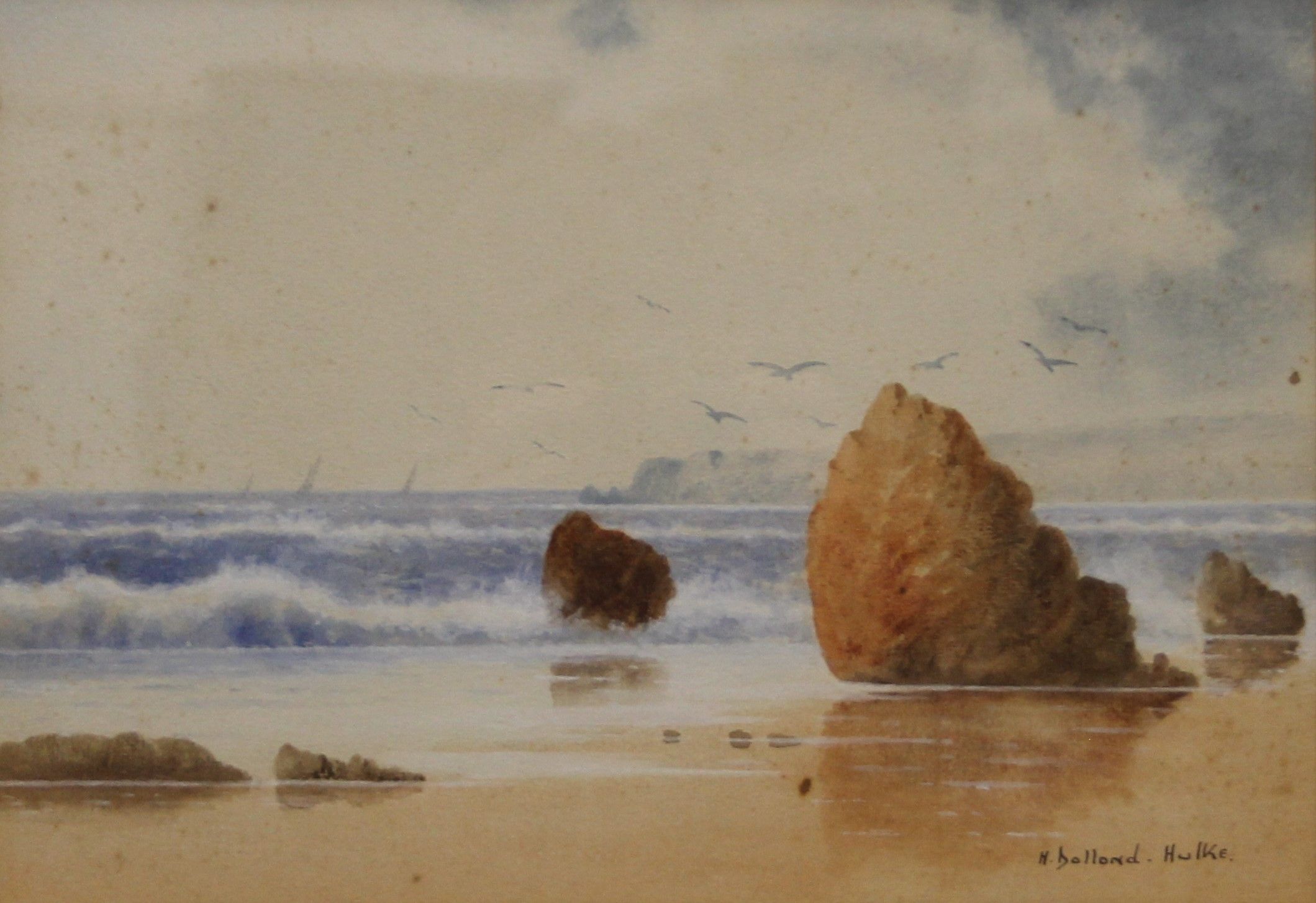 H DOLLAND-HULKE (1885-1968), two coastal scenes of rocks and breaking surf, watercolours, - Image 3 of 5