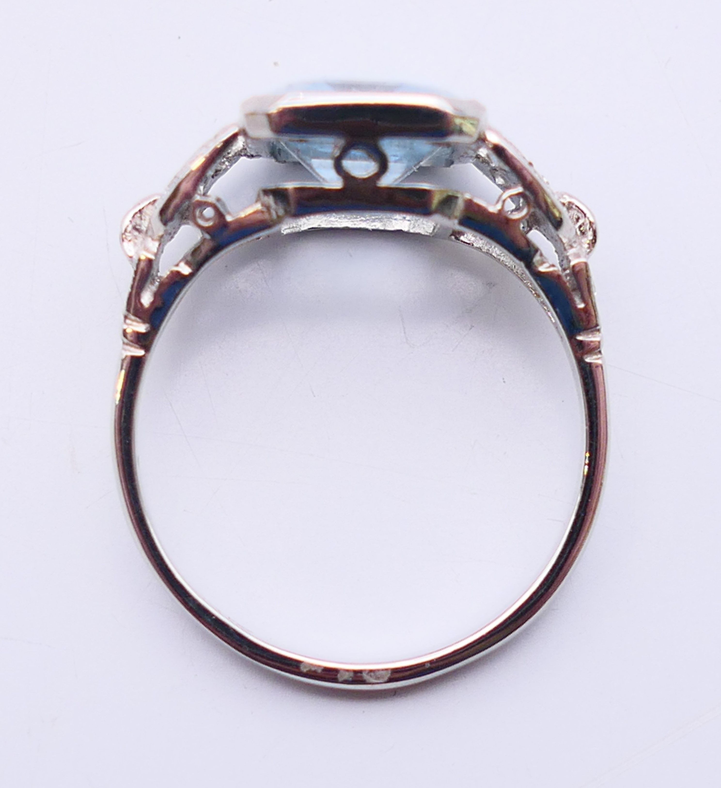 A platinum, aquamarine and diamond ring. Ring size L/M. - Image 6 of 6