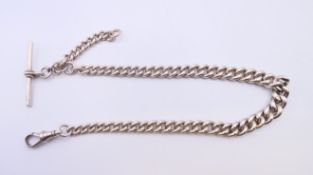 A hallmarked silver Albert watch chain with graduated links 53 grammes. 34 cm long.