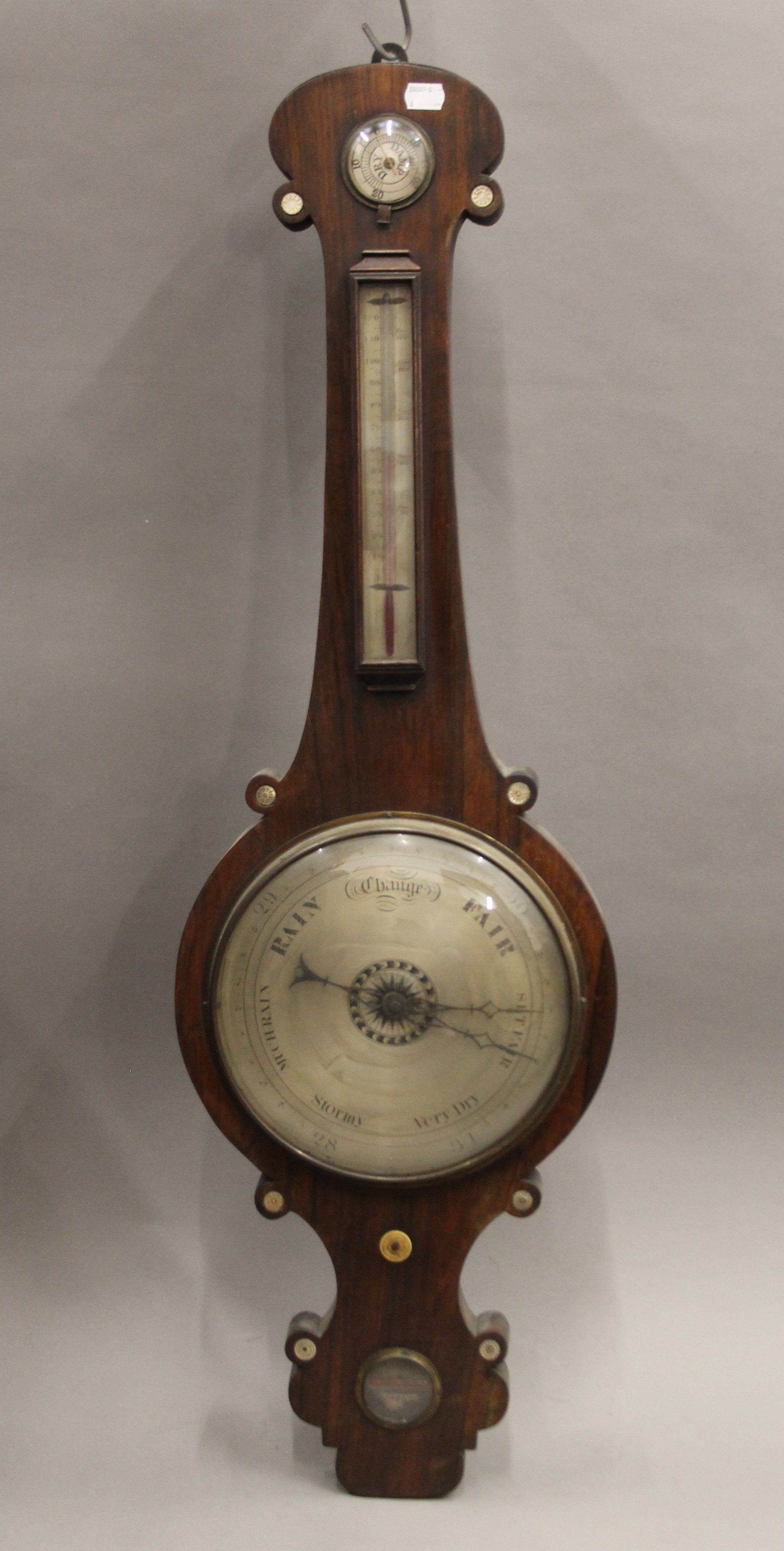 A 19th century rosewood banjo barometer. 103 cm high.