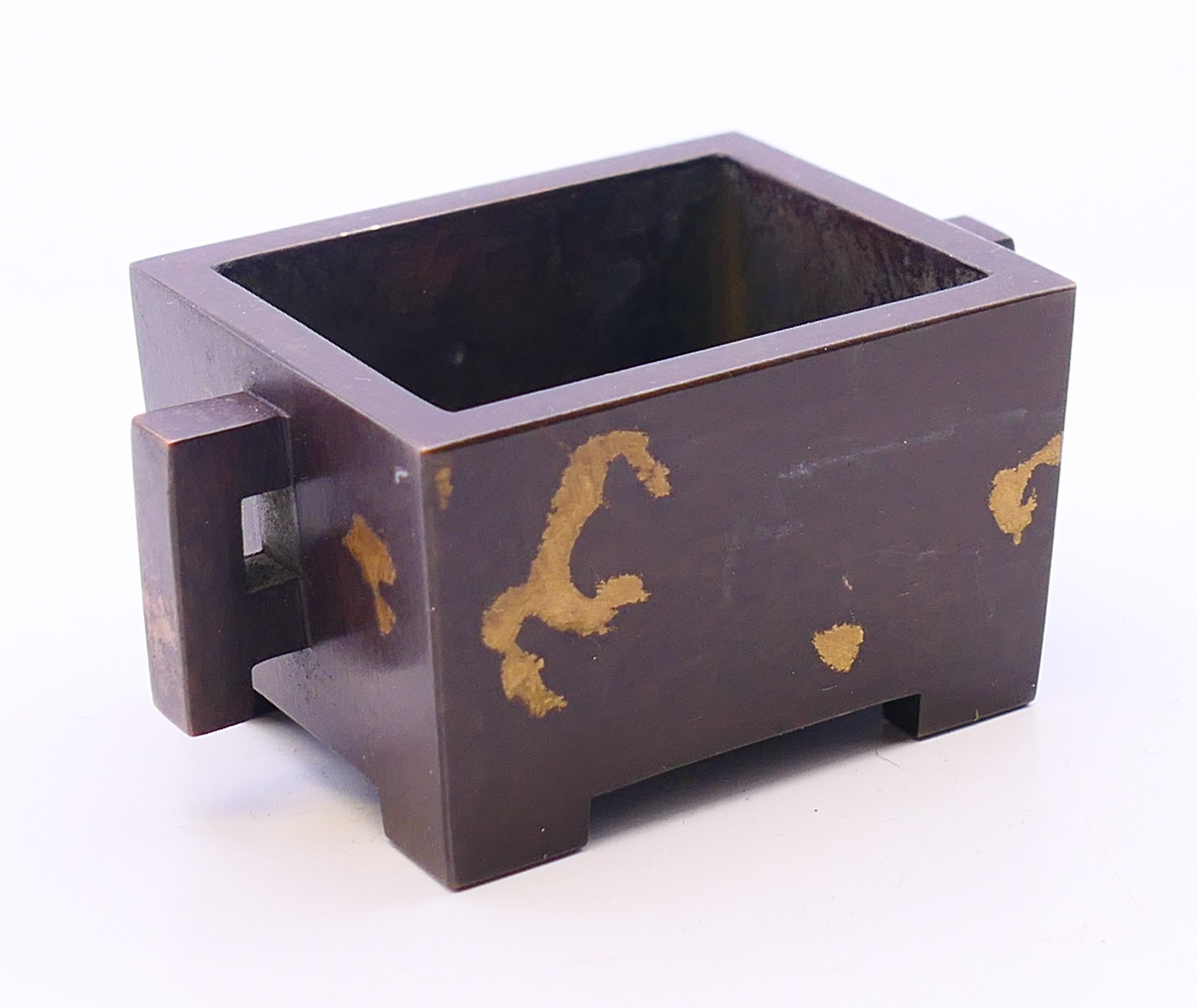 A bronze rectangular gold splash censer. 3 cm high. - Image 2 of 4