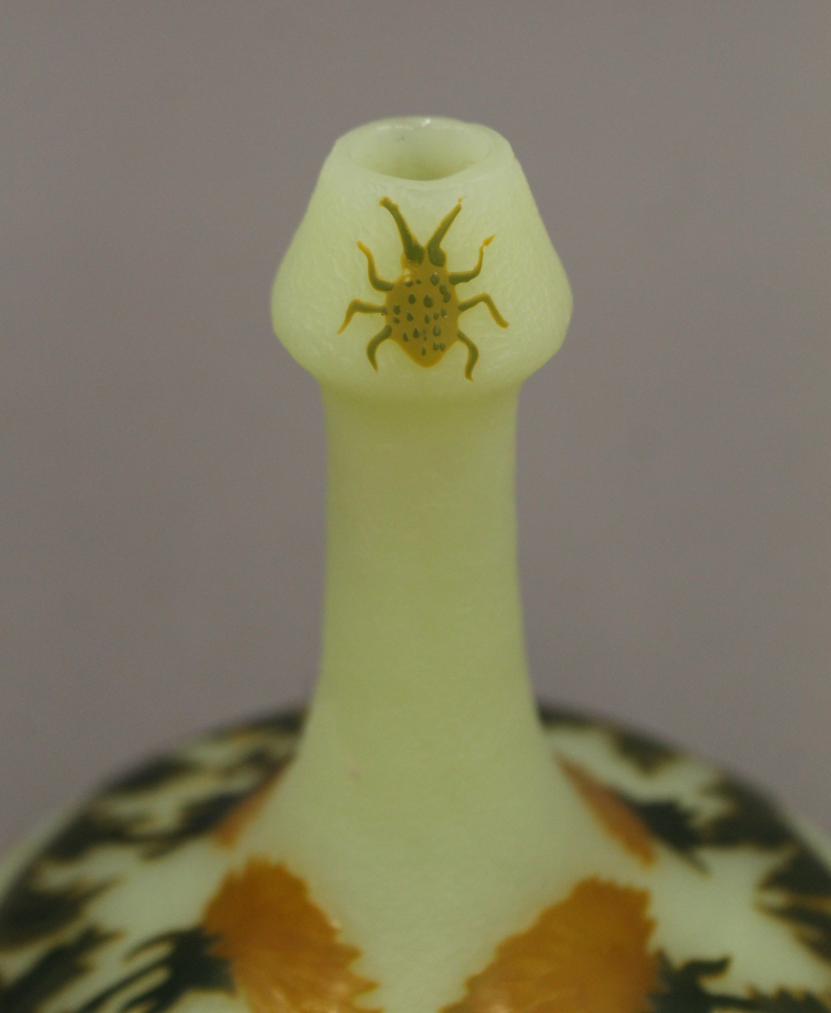 A French acid-etched cameo glass vase of squat shape, the bottle neck decorated with two beetles, - Image 3 of 6