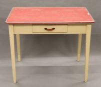 A mid-20th century single drawer kitchen table. 92 cm wide.