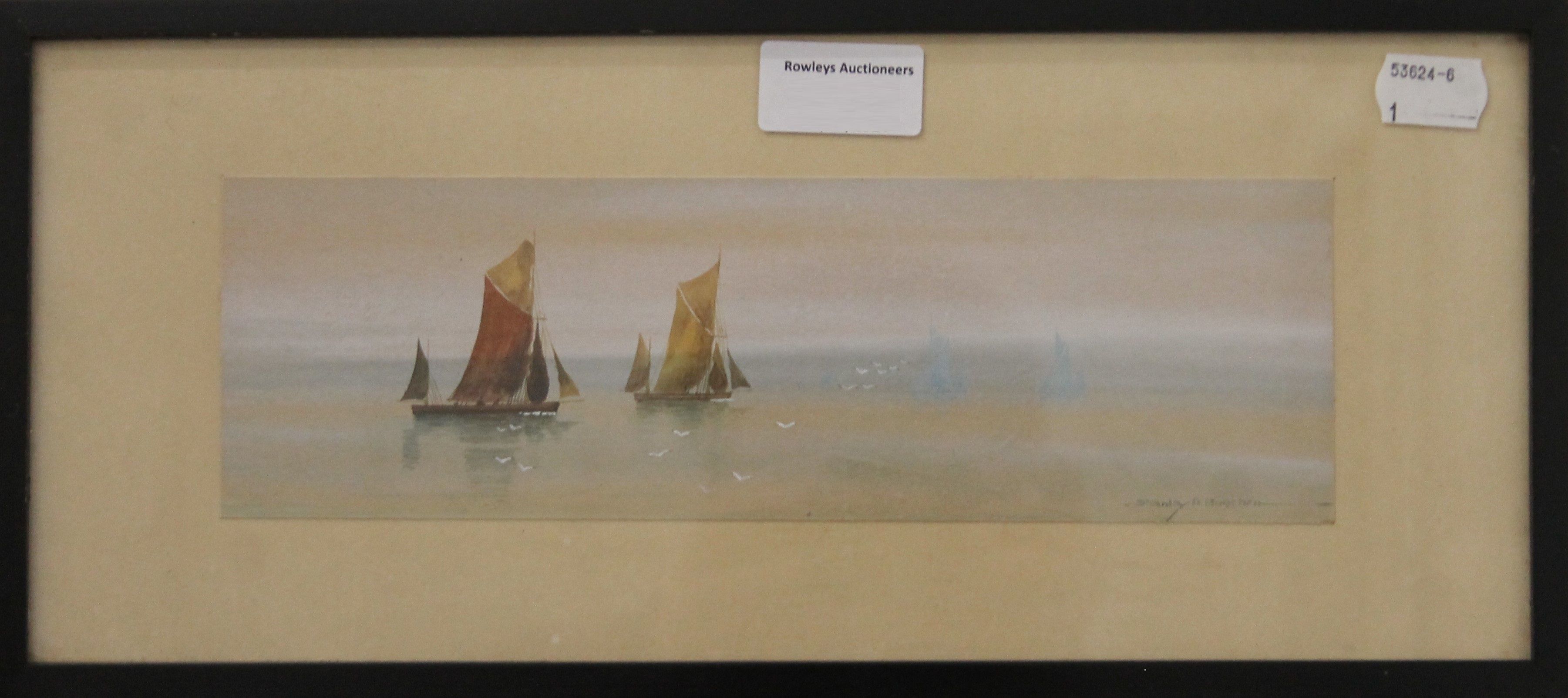 STANLEY R BURCHETT, Boats in Calm Waters, circa 1920's, watercolour, framed and glazed. 8 x 26 cm. - Image 2 of 3