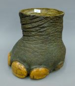 A preserved taxidermy elephant foot. 29.5 cm high.