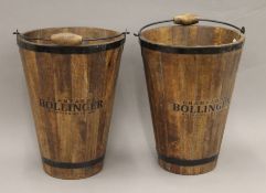 A pair of wooden Bollinger buckets. 40 cm high.