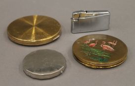 A quantity of vintage compacts and a lighter. The largest 8 cm diameter.