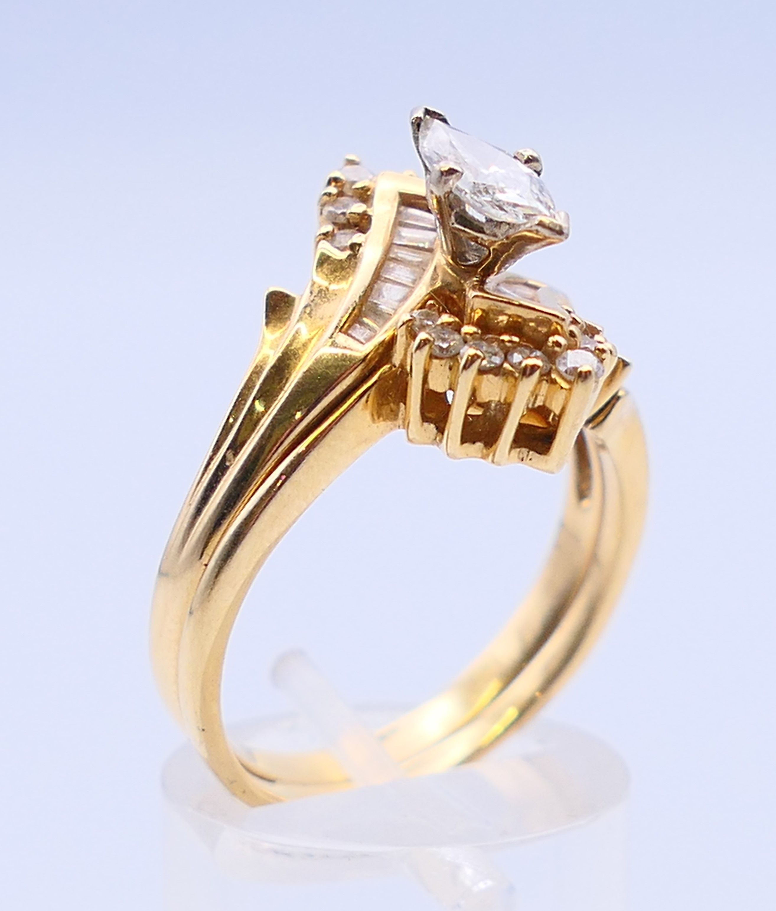 A 14 ct gold marquise diamond ring. Ring size S/T. - Image 3 of 6