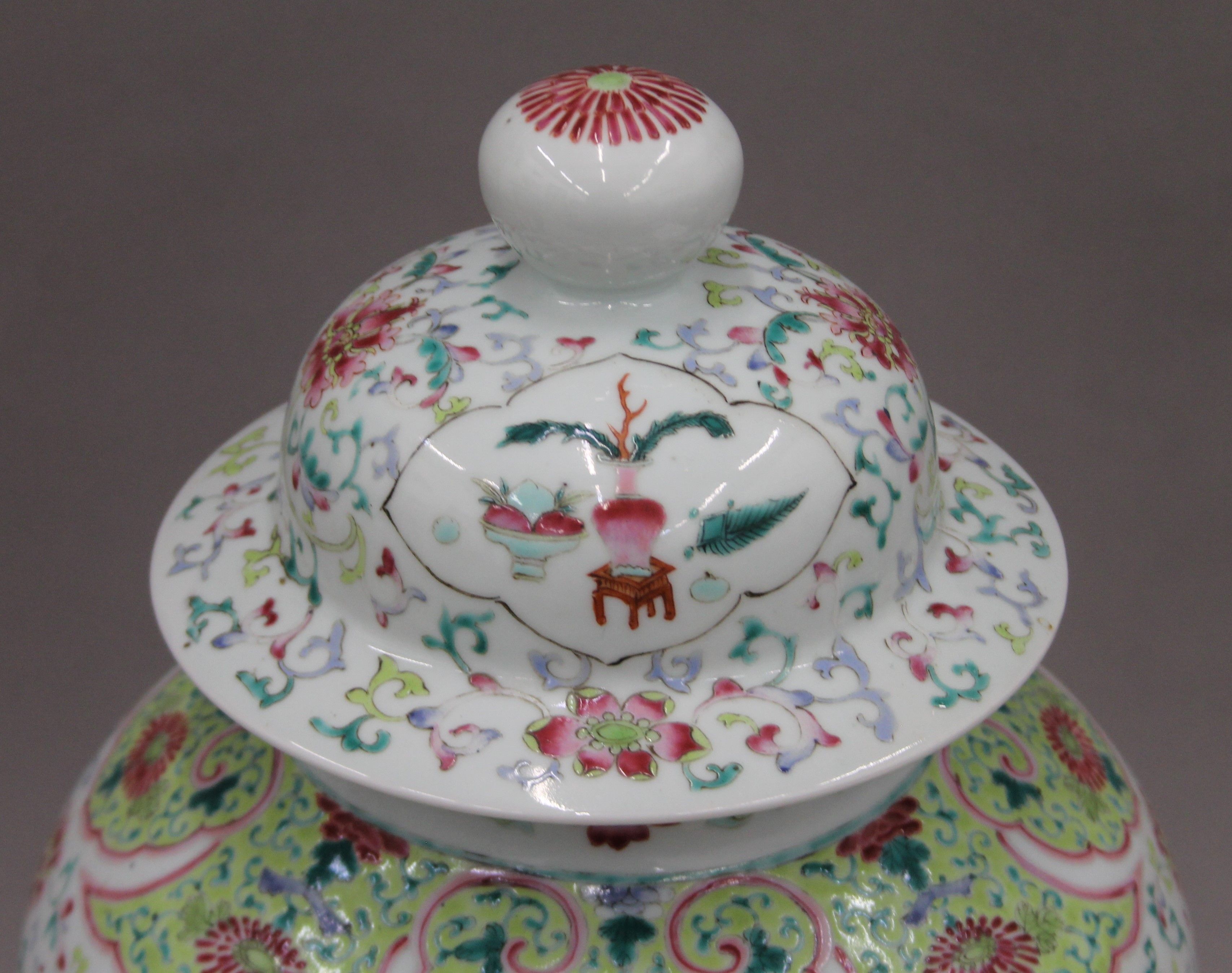 A 19th century Chinese porcelain polychrome decorated baluster vase and cover with panels of - Bild 3 aus 7