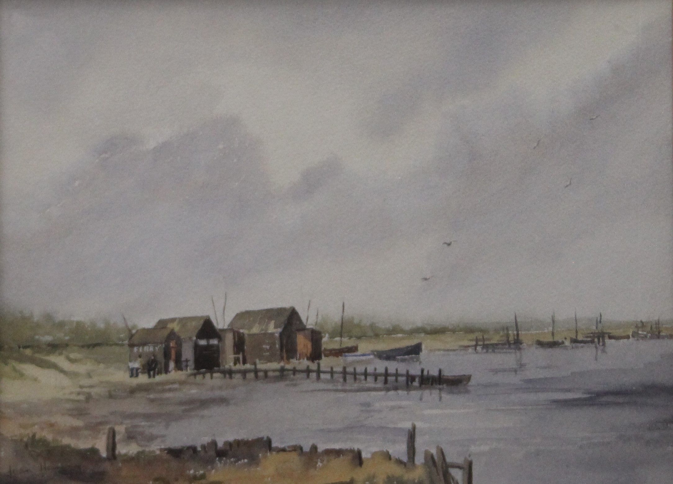 JOAN HARVEY, Walberswick Ferry, watercolour, framed and glazed. 35 x 25.5 cm.
