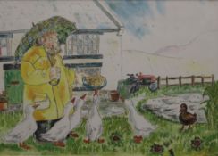 GRANNY, 1998, Feeding the Geese, print, framed and glazed. 35 x 25 cm.