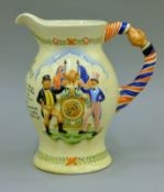 A Crown Devon Fieldings Land of Hope and Glory jug. 21 cm high.