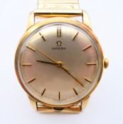 A 9 ct gold cased gentleman's Omega wristwatch, with later strap. 3.5 cm wide.