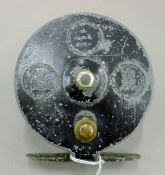 A Hardy Goodwin 4" centrepin reel with badges of late King George V and Prince of Wales,